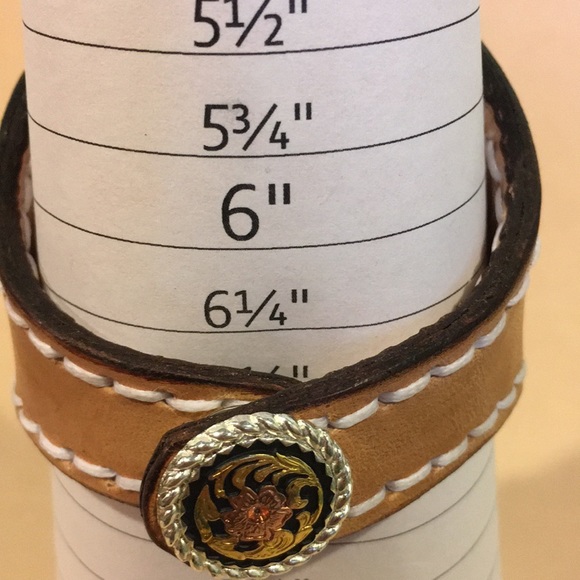 Tooled Leather Bracelet w/ Purple Mojave Turquoise Inlay Boho Festival Chic - Picture 11 of 11